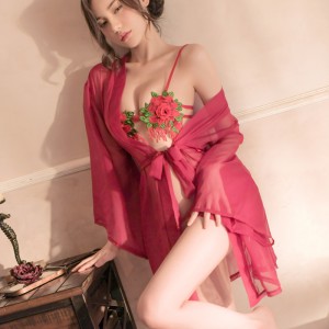 【情趣内衣】玫瑰刺绣三点式睡袍套装  佐卡莲/ZOCOA