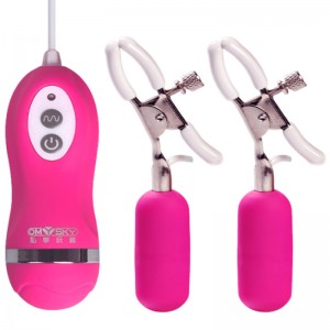 【女用器具】巅峰震撼十频防水震动乳夹玫红色 omysky/私享玩趣